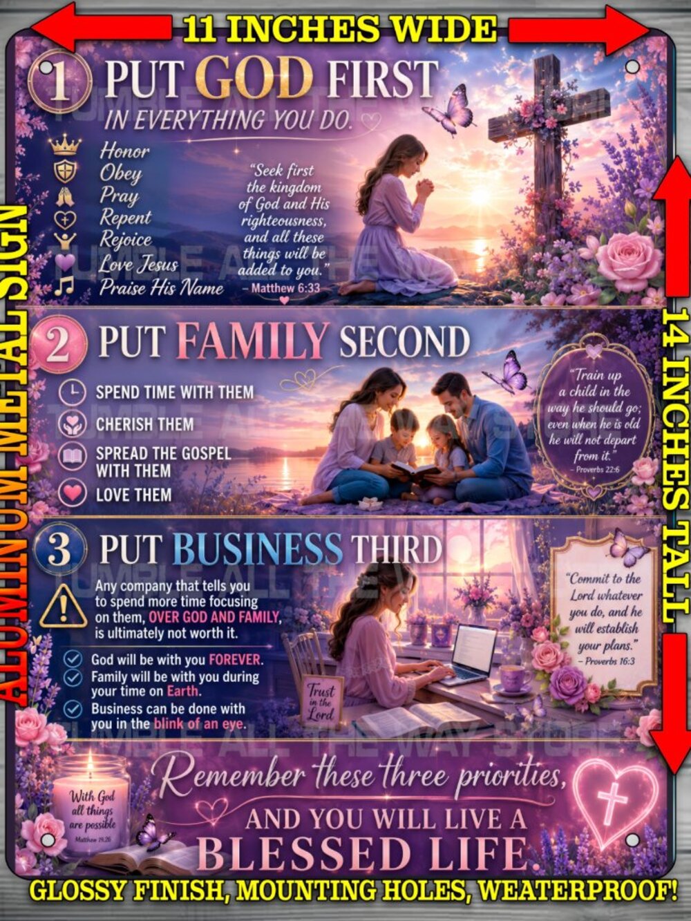 Put God First In Everything You Do - Religious Metal Sign Wall Art 14" x 11"
